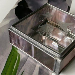 Vintage Stained Glass Jewelry Box with Etched Flower Detail